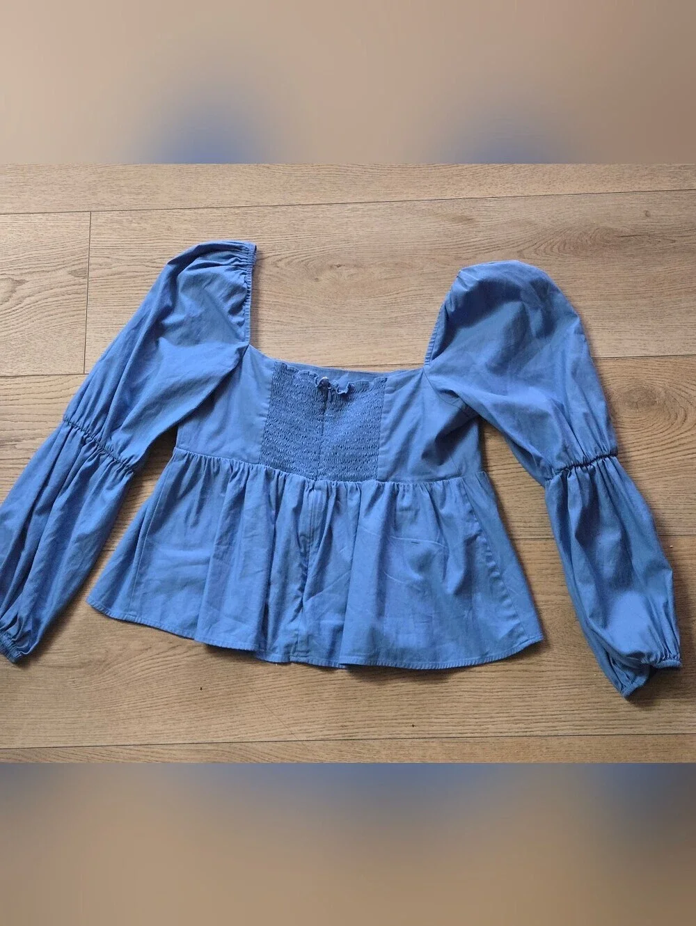 Reformation Jaxley In Azurer Blue Square Bodice Peplum Top